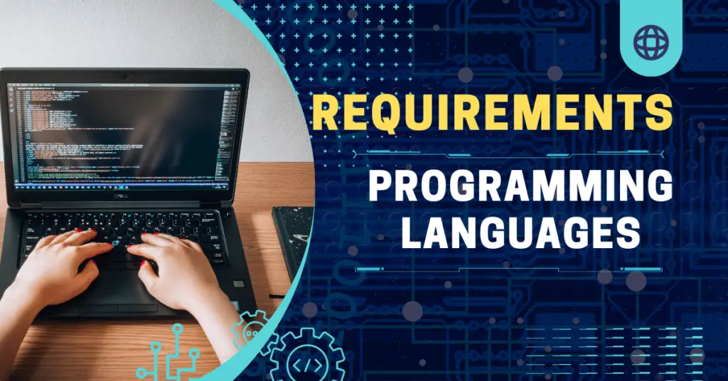 "Web dev interview prep: Coding languages, requirements, laptop with code on screen."