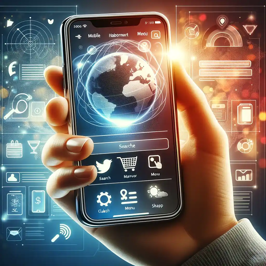 "Smartphone showing a user-friendly site with clear text, simple menus, and vibrant images."